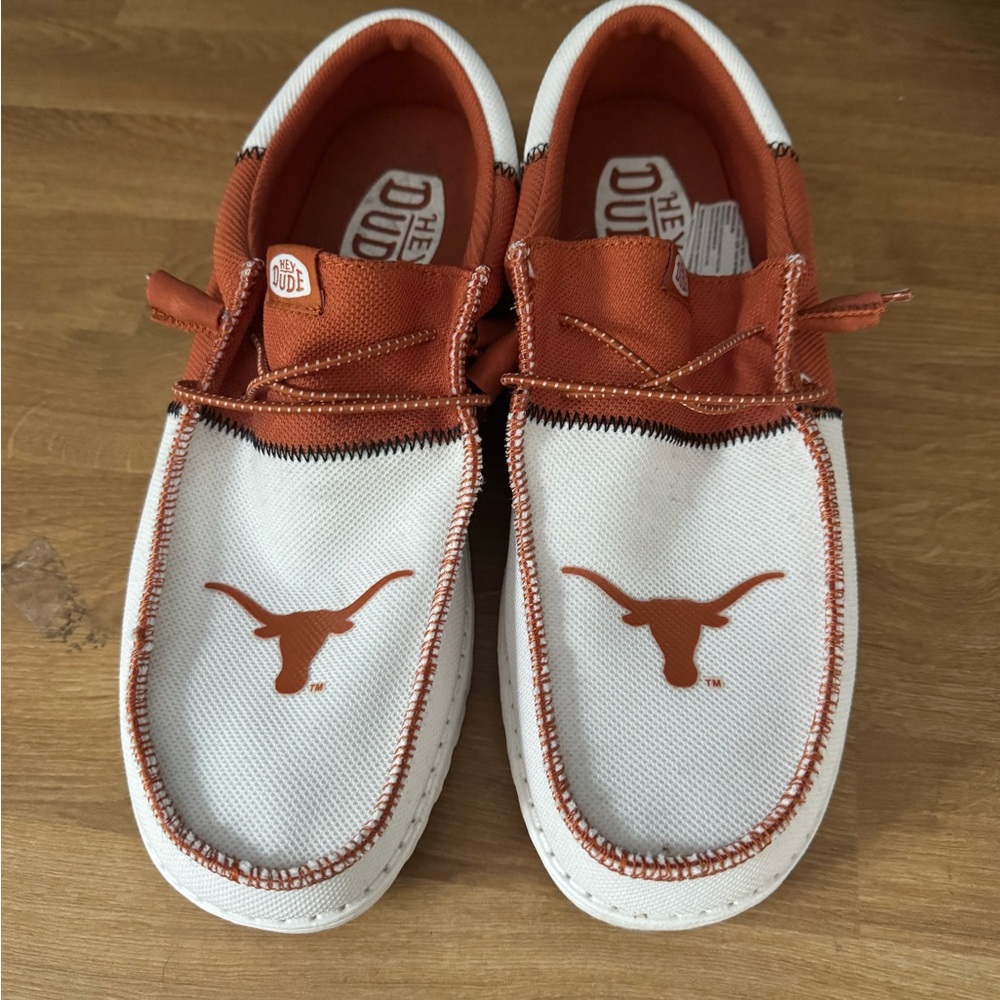 Hey Dude White and Brown Slip-On Shoes